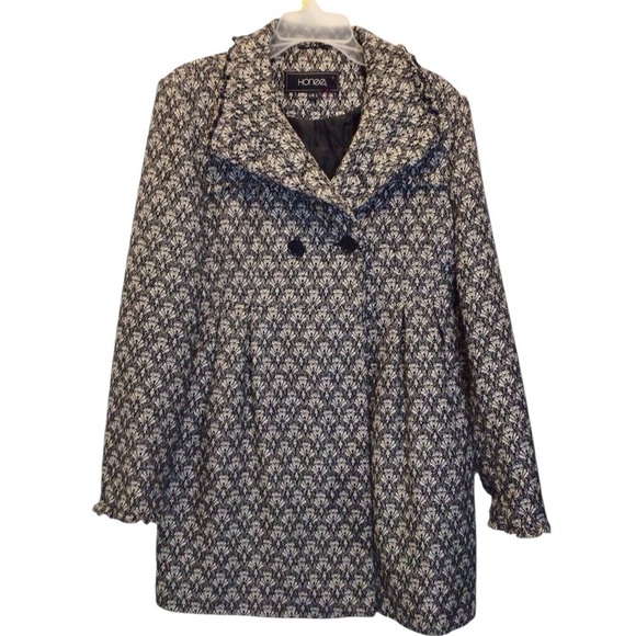 Honee Jackets & Blazers - Honee Women’s Patterned Wool Blend Peacoat Jacket Size L Double Breasted Lined